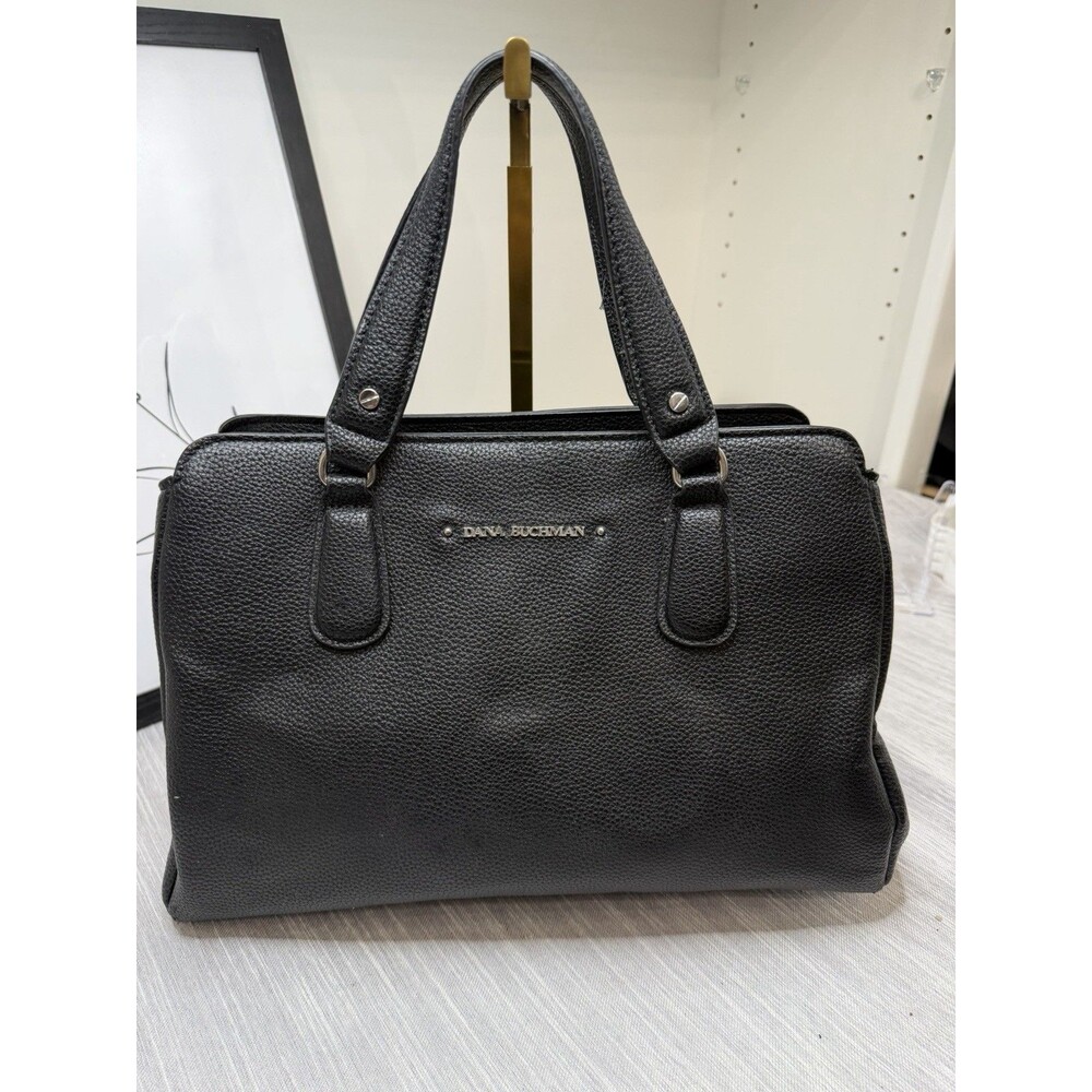 Dana Buchman Black Double Top Handle Purse Bag Multi Pocket Zipper Top Snaps